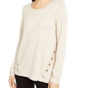 Alfani Sweater Polished Beige Buttons O